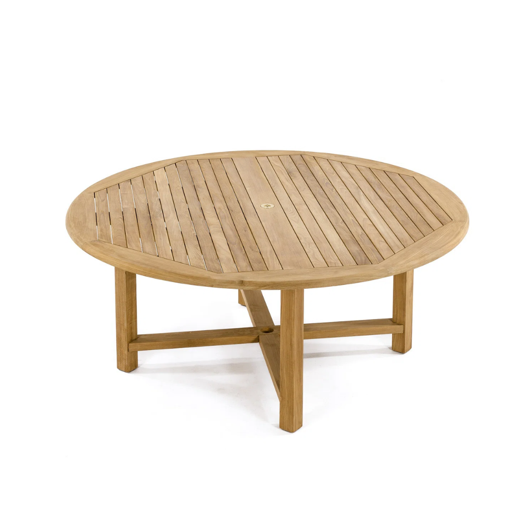 1-8-7.png TEAK OUTDOOR ROUND XLEGS FIXED TABLE - Image 1